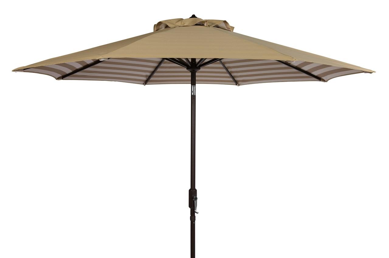  Safavieh Athens Inside Out Striped Crank Outdoor Auto Tilt Umbrella - Beige/White - Bonton