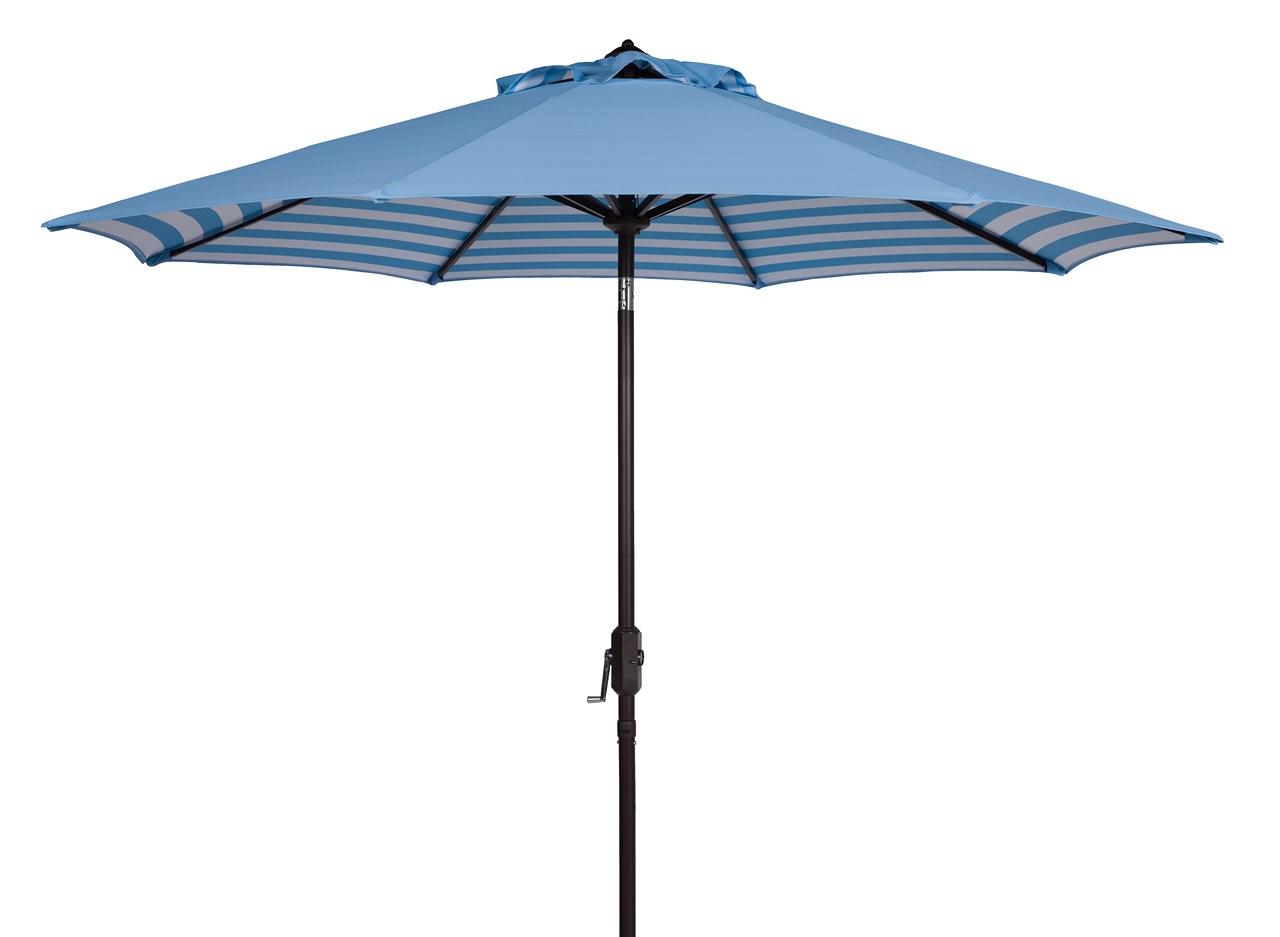  Safavieh Athens Inside Out Striped Crank Outdoor Auto Tilt Umbrella - Blue/White - Bonton