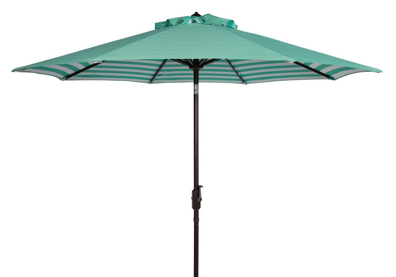  Safavieh Athens Inside Out Striped Crank Outdoor Auto Tilt Umbrella - Dark Green/White - Bonton