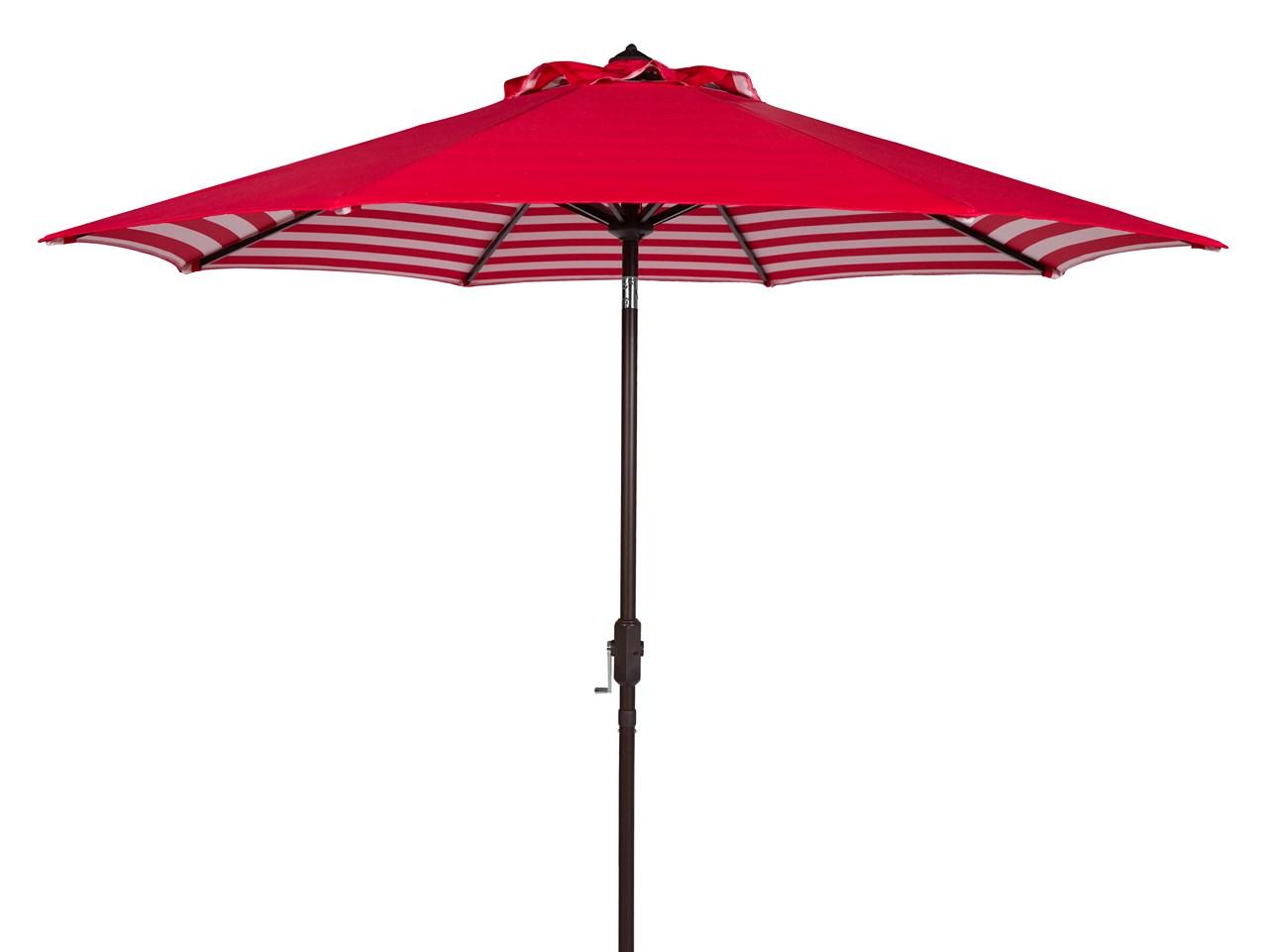  Safavieh Athens Inside Out Striped Crank Outdoor Auto Tilt Umbrella - Red/White - Bonton