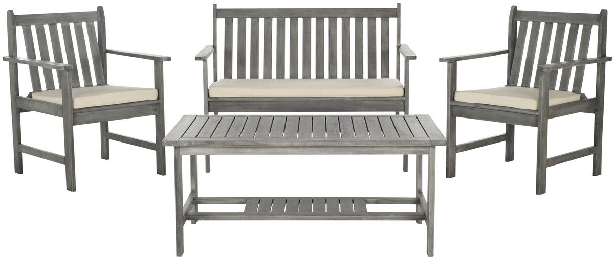  Safavieh Burbank 4 Piece Outdoor Set - Gray Wash/Beige - Bonton