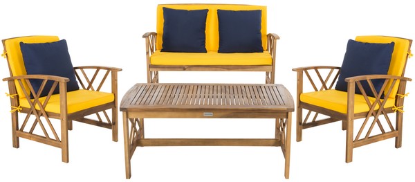  Safavieh Fontana 4 Piece Outdoor Set - Natural/Yellow - Bonton