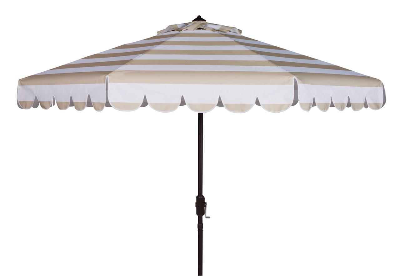  Safavieh Maui Single Scallop Striped Crank Push Button Tilt Umbrella - Beige/White - Bonton