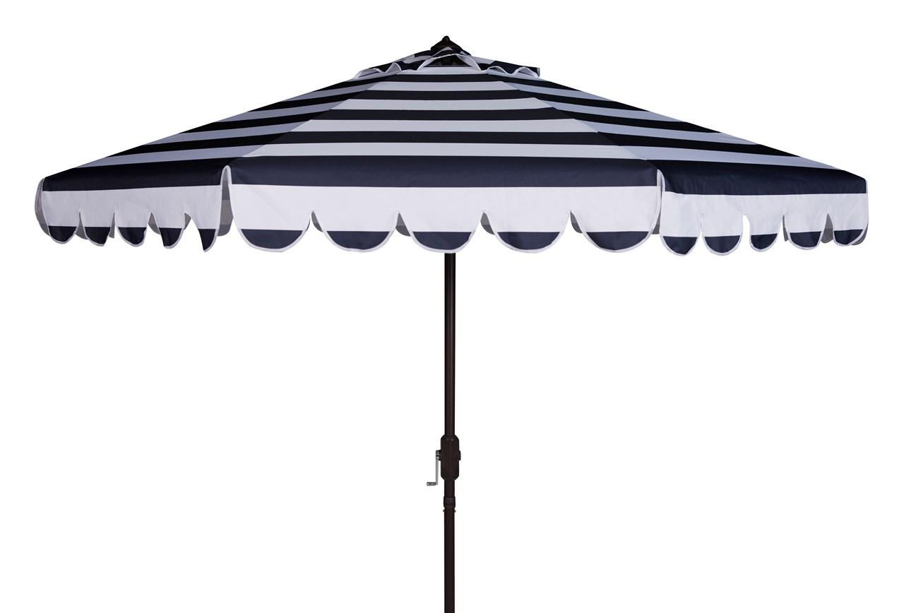  Safavieh Maui Single Scallop Striped Crank Push Button Tilt Umbrella - Navy/White - Bonton