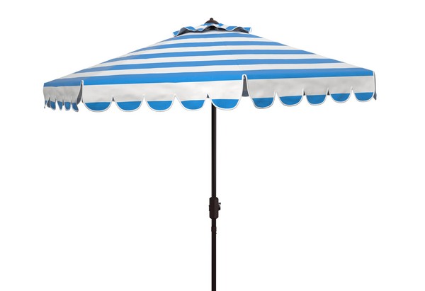  Safavieh Maui Single Scallop Striped Crank Push Button Tilt Umbrella - Pacific Blue Stripe - Bonton