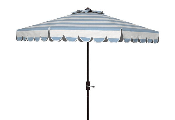  Safavieh Maui Single Scallop Striped Crank Push Button Tilt Umbrella - Blue Stripe - Bonton