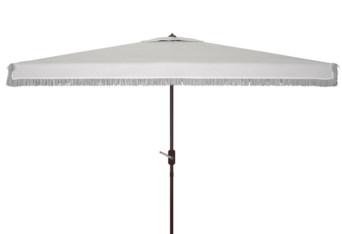  Safavieh Milan Fringe Rectangle Crank Umbrella - White - Bonton