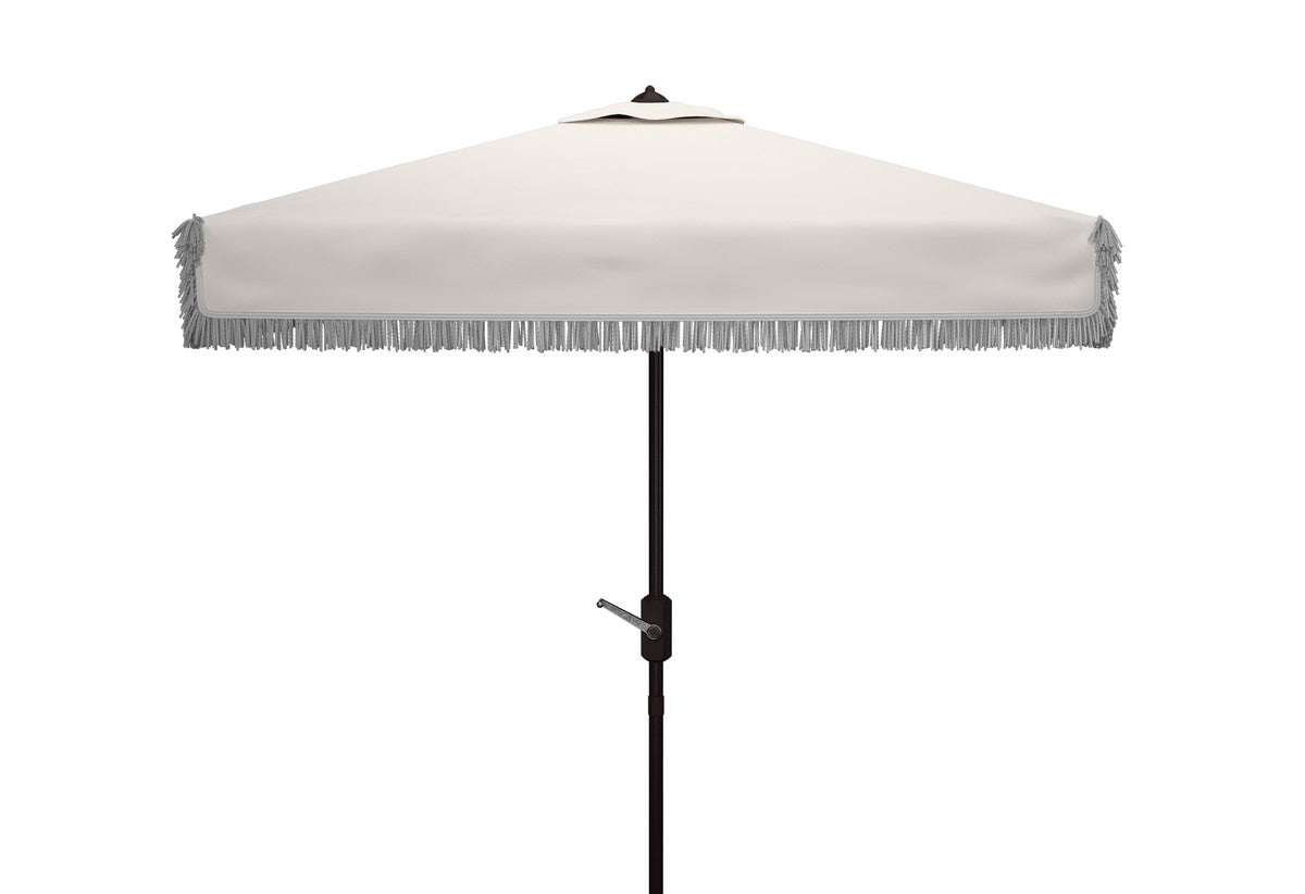  Safavieh Milan Fringe Square Crank Umbrella - White - Bonton