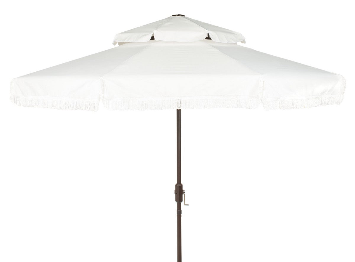  Safavieh Milan Fringe Double Top Crank Umbrella - White - Bonton