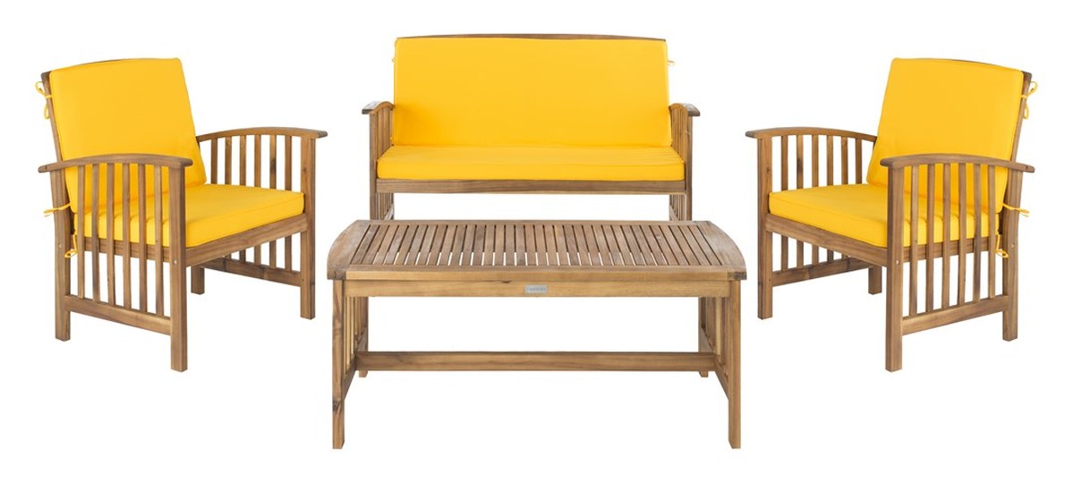  Safavieh Rocklin 4 Piece Outdoor Set - Natural Look/Yellow - Bonton