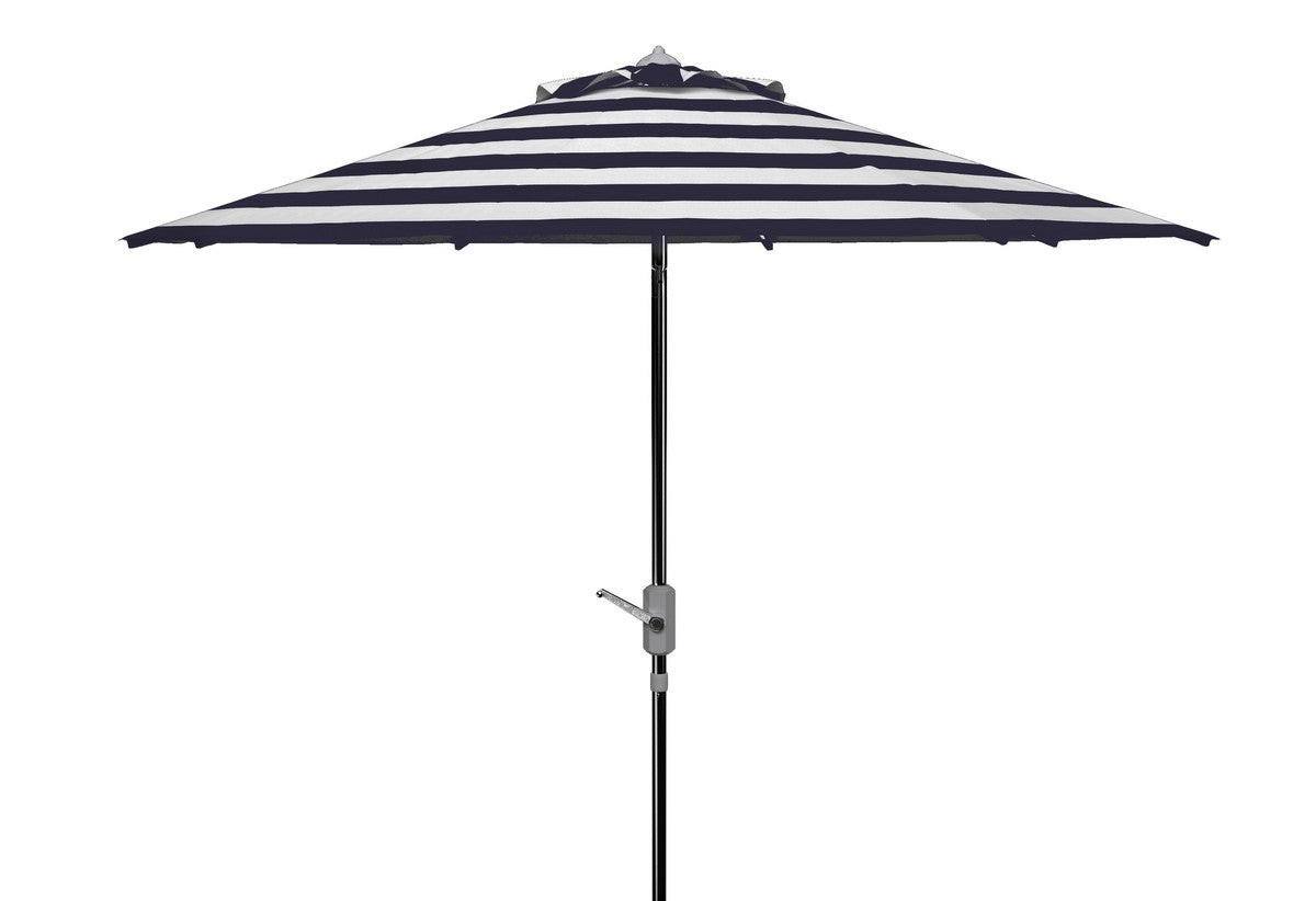  Safavieh Iris UV Resistant Fashion Line Auto Tilt Umbrella - Navy / White / SIlver - Bonton