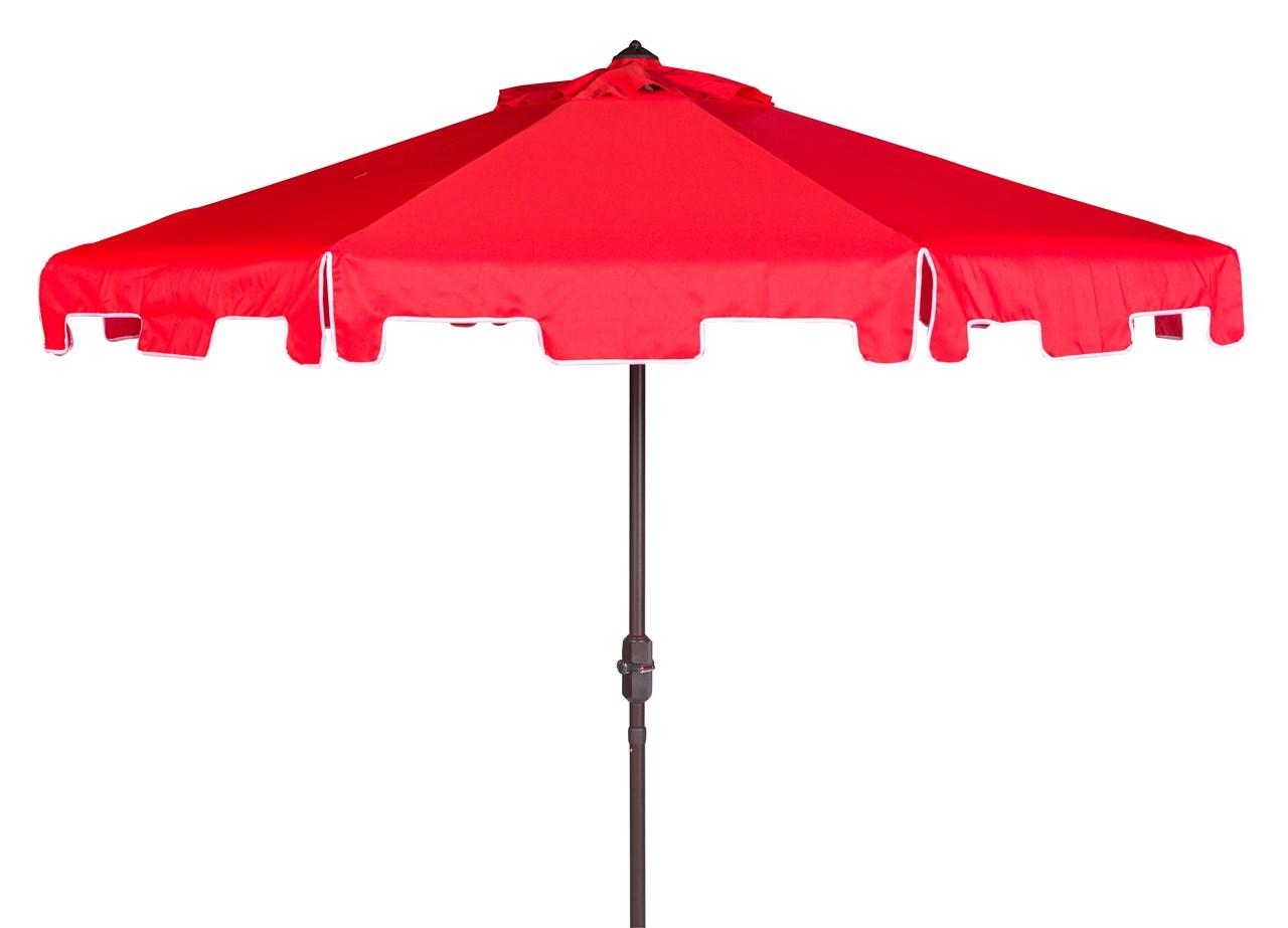  Safavieh Zimmerman UV Resistant Crank Market Push Button Tilt Umbrella With Flap - Red/White - Bonton