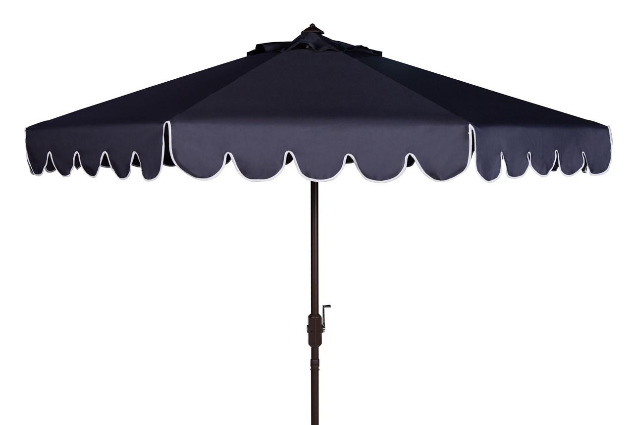  Safavieh Venice Single Scallop Crank Outdoor Push Button Tilt Umbrella - Navy/White - Bonton