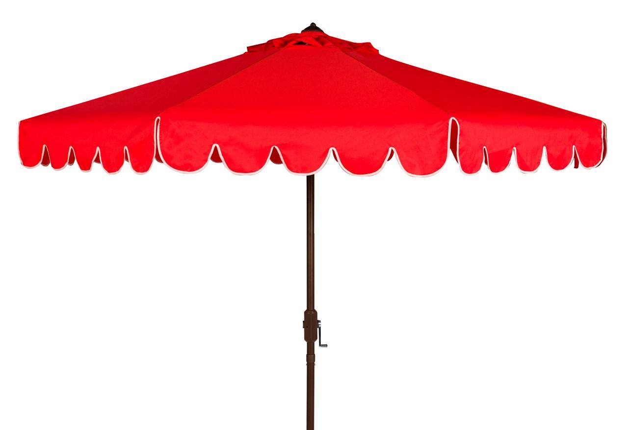  Safavieh Venice Single Scallop Crank Outdoor Push Button Tilt Umbrella - Red/White - Bonton