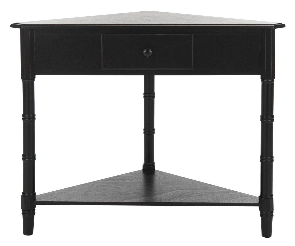  Safavieh Gomez Corner Table with Storage Drawer - Distressed Black - Bonton