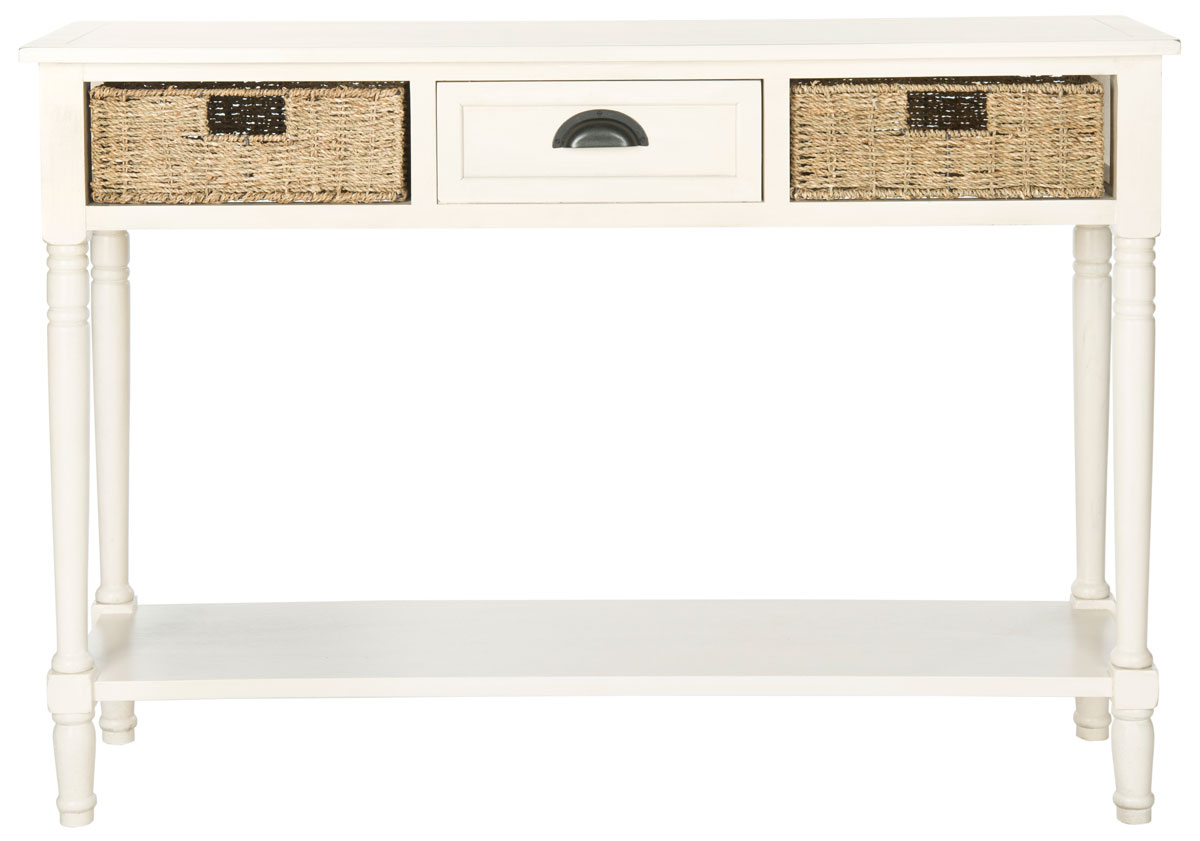  Safavieh Winifred Wicker Console Table with Storage - White - Bonton