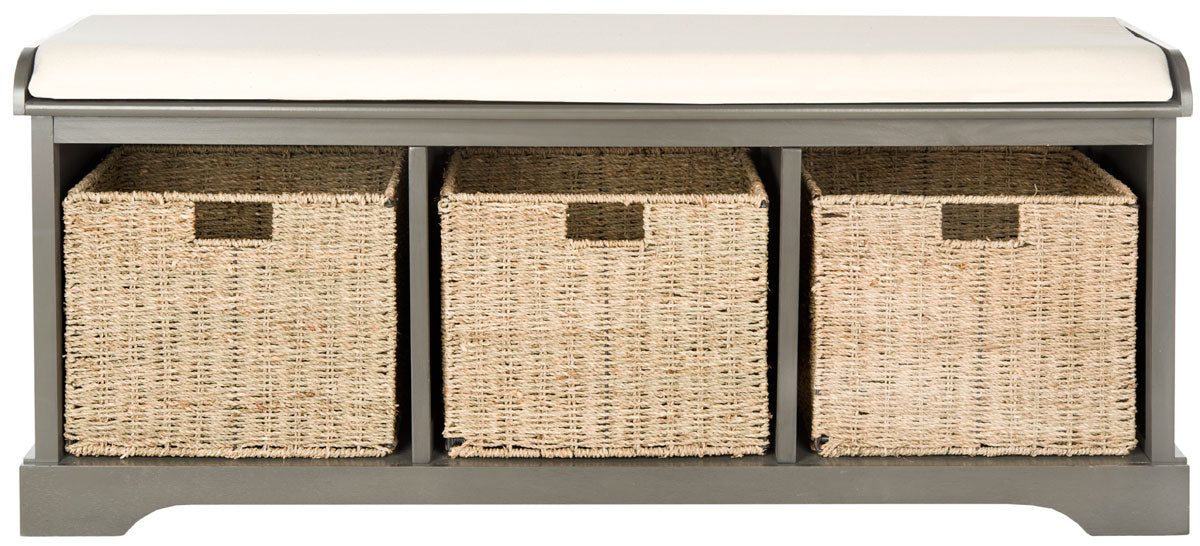  Safavieh Pine Wicker Storage Bench - Grey - Bonton