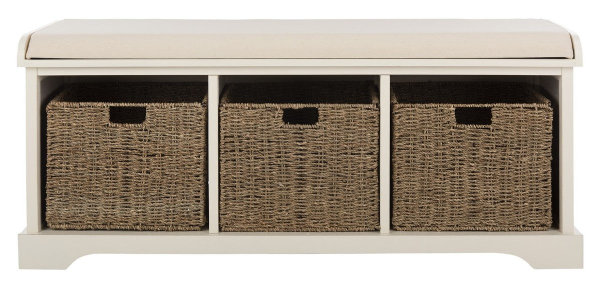  Safavieh Pine Wicker Storage Bench - White - Bonton