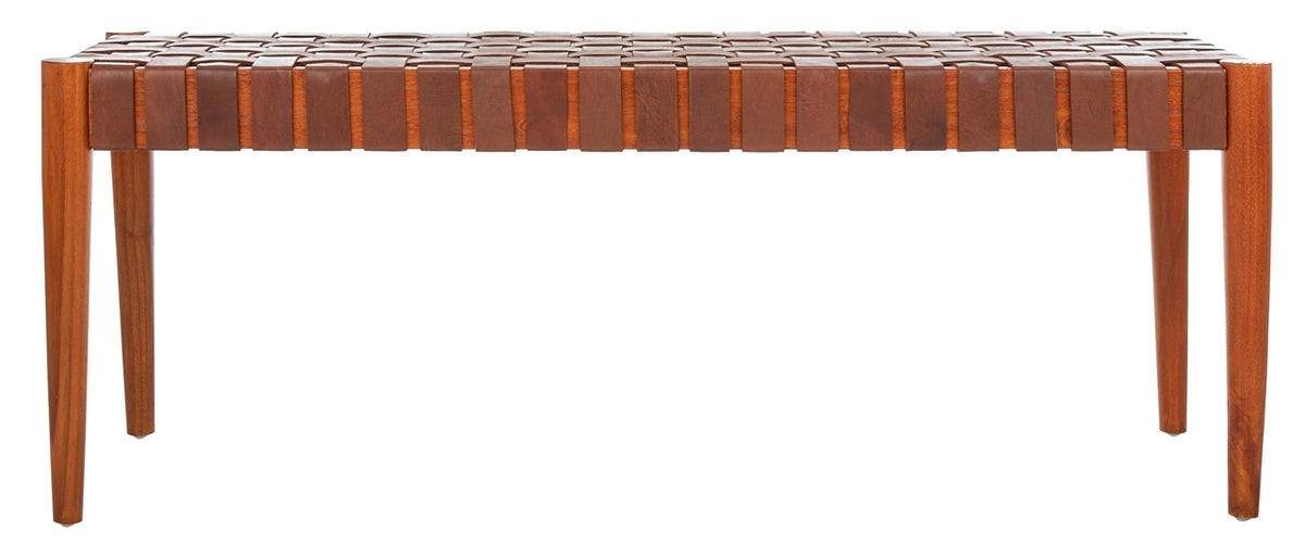  Safavieh Amalia Leather Weave Bench - Cognac Leather - Bonton