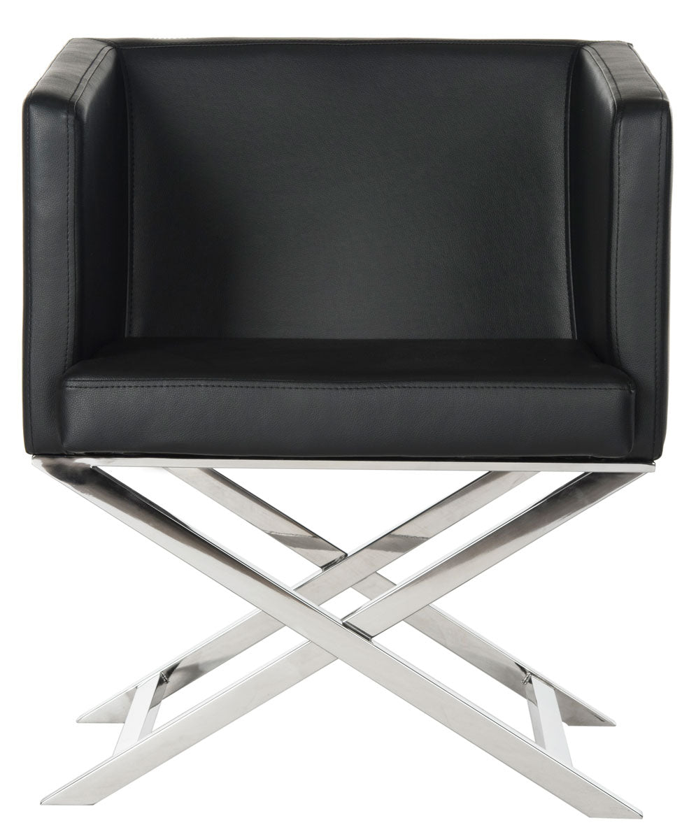  Safavieh Celine Chrome Cross Leg Leather Chair - Black - Bonton