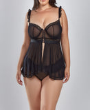 Soft Cup Mesh Babydoll with Lace Trim Plus