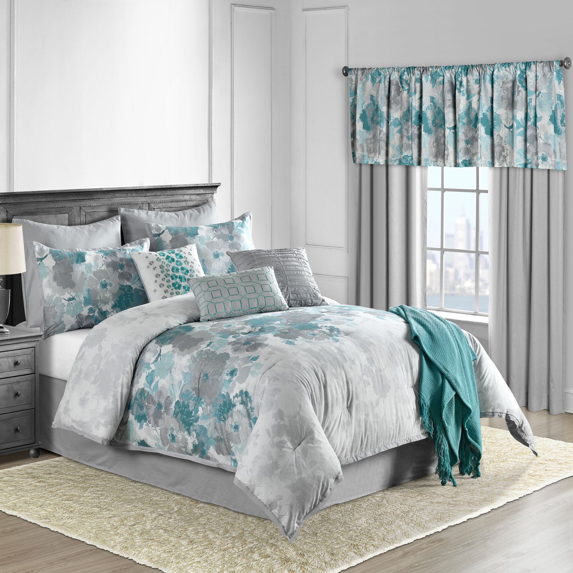  Lanwood Home Claire 10 Piece Comforter Set - Teal - Bonton