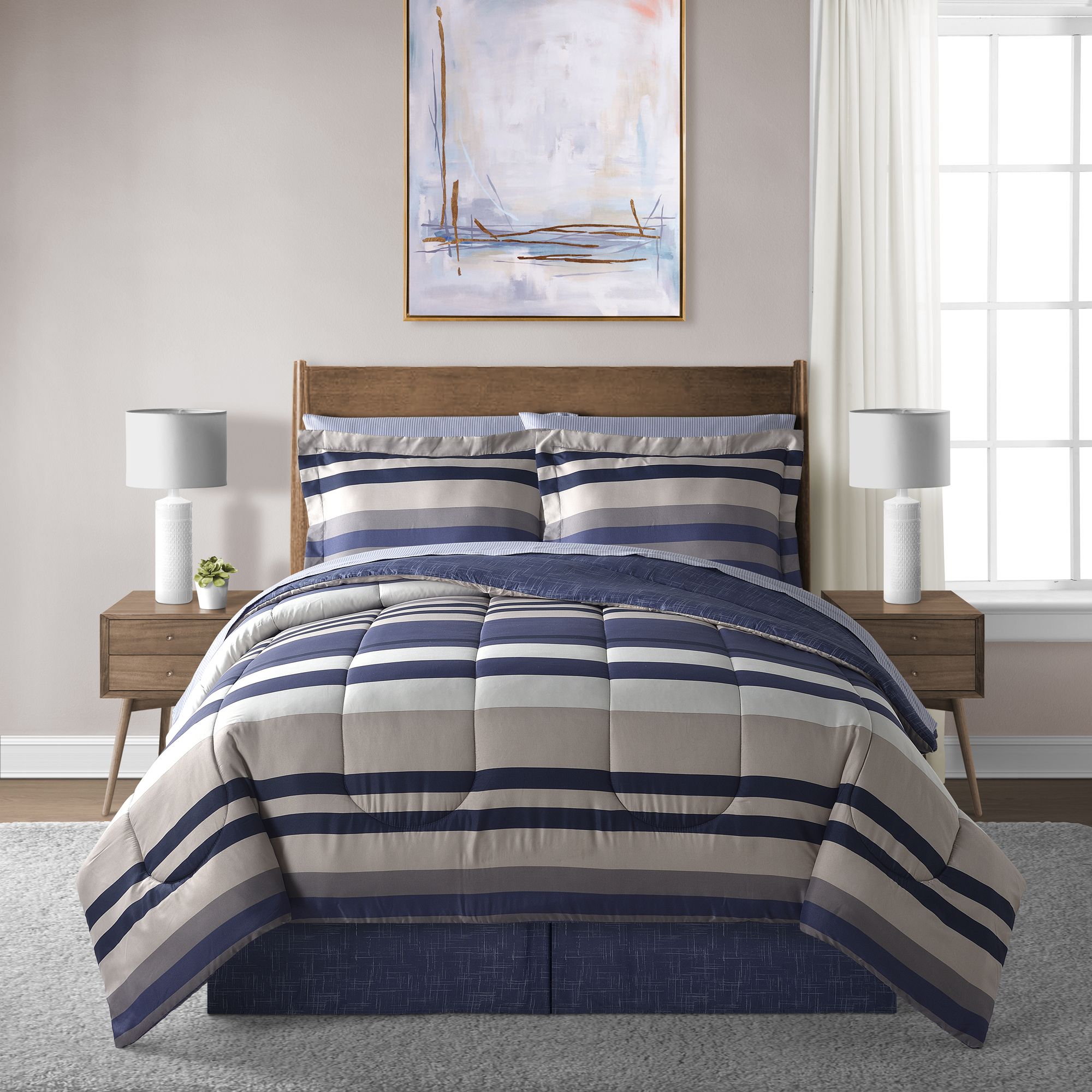  Lanwood Home Xavier 8 Piece Comforter Set - Blue - Bonton