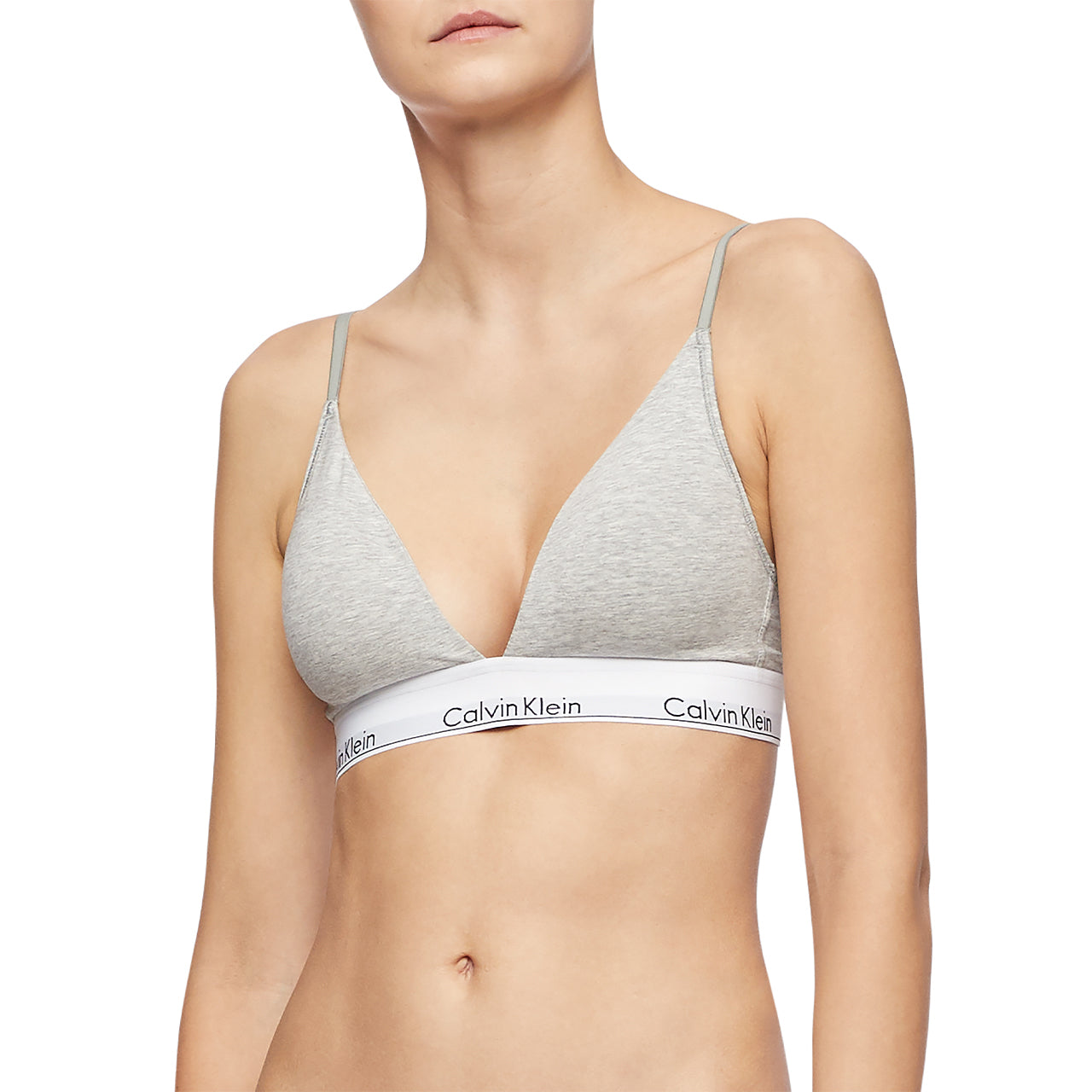  Calvin Klein Cotton Triangle Lightly Lined Bralette - Grey Heather - Bonton