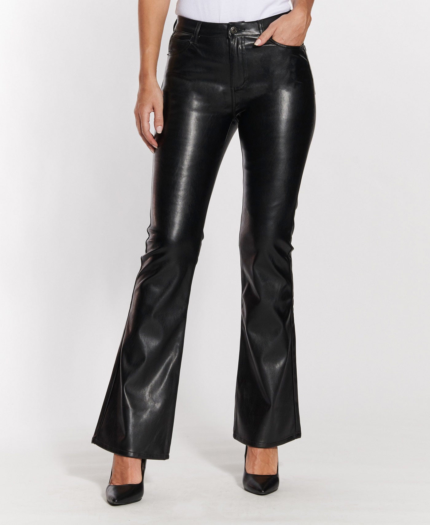  High-Rise Faux Leather Flares - Black - Bonton