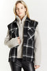  Plaid Hunter Vest with Frayed Sleeves - Black/White Plaid - Bonton