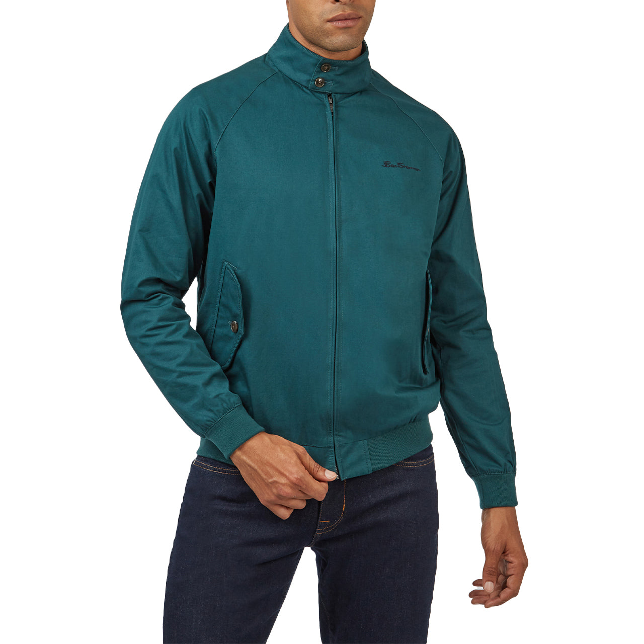  Ben Sherman Signature Harrington Jacket with 2-Button Collar - Ocean Green - Bonton