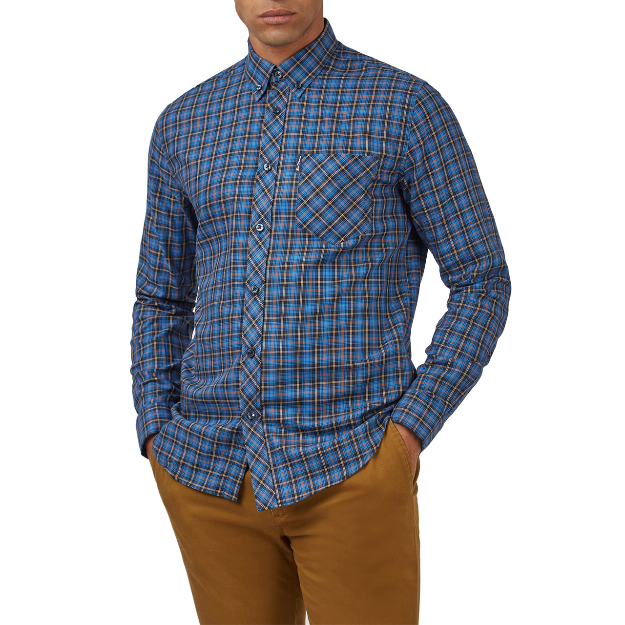  Ben Sherman House Tartan Buttondown Shirt with Long Sleeves - Cobalt - Bonton