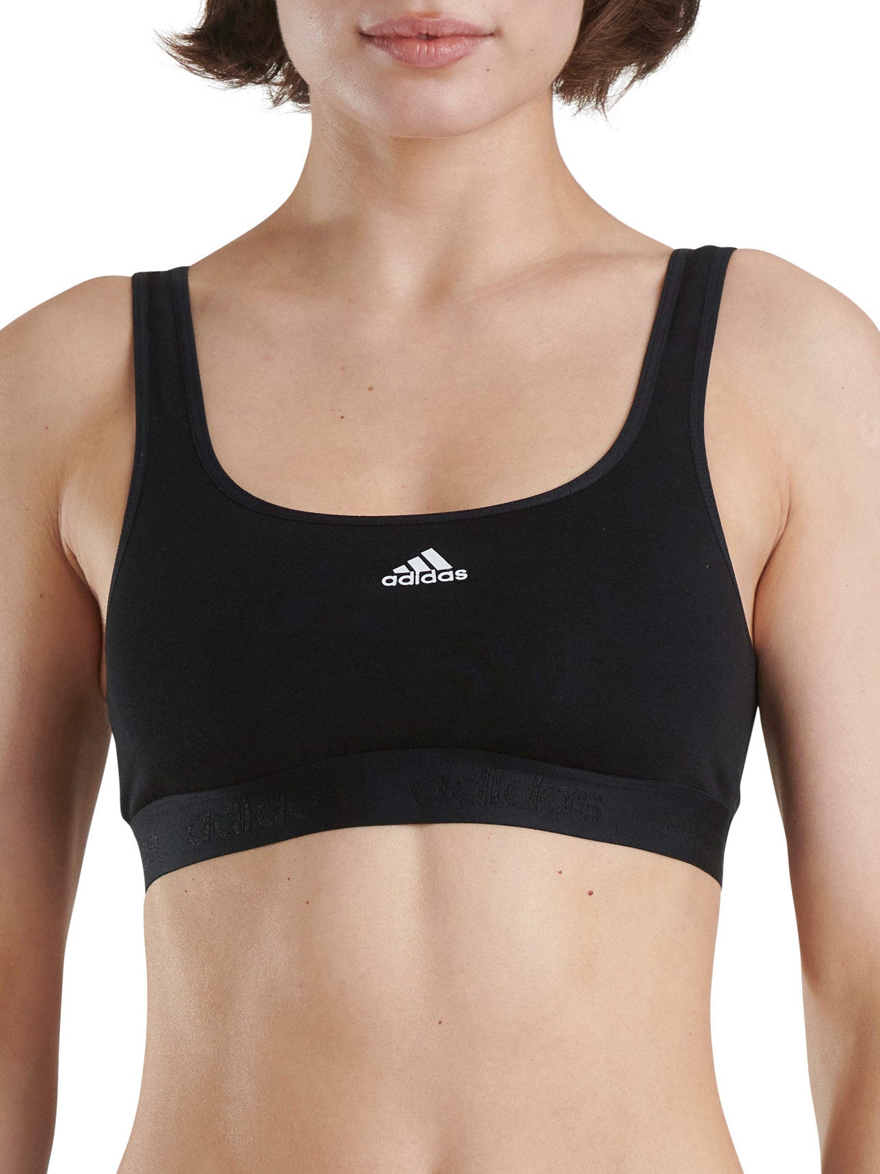  Adidas Cotton Solid Scoop Bralette - Black - Bonton