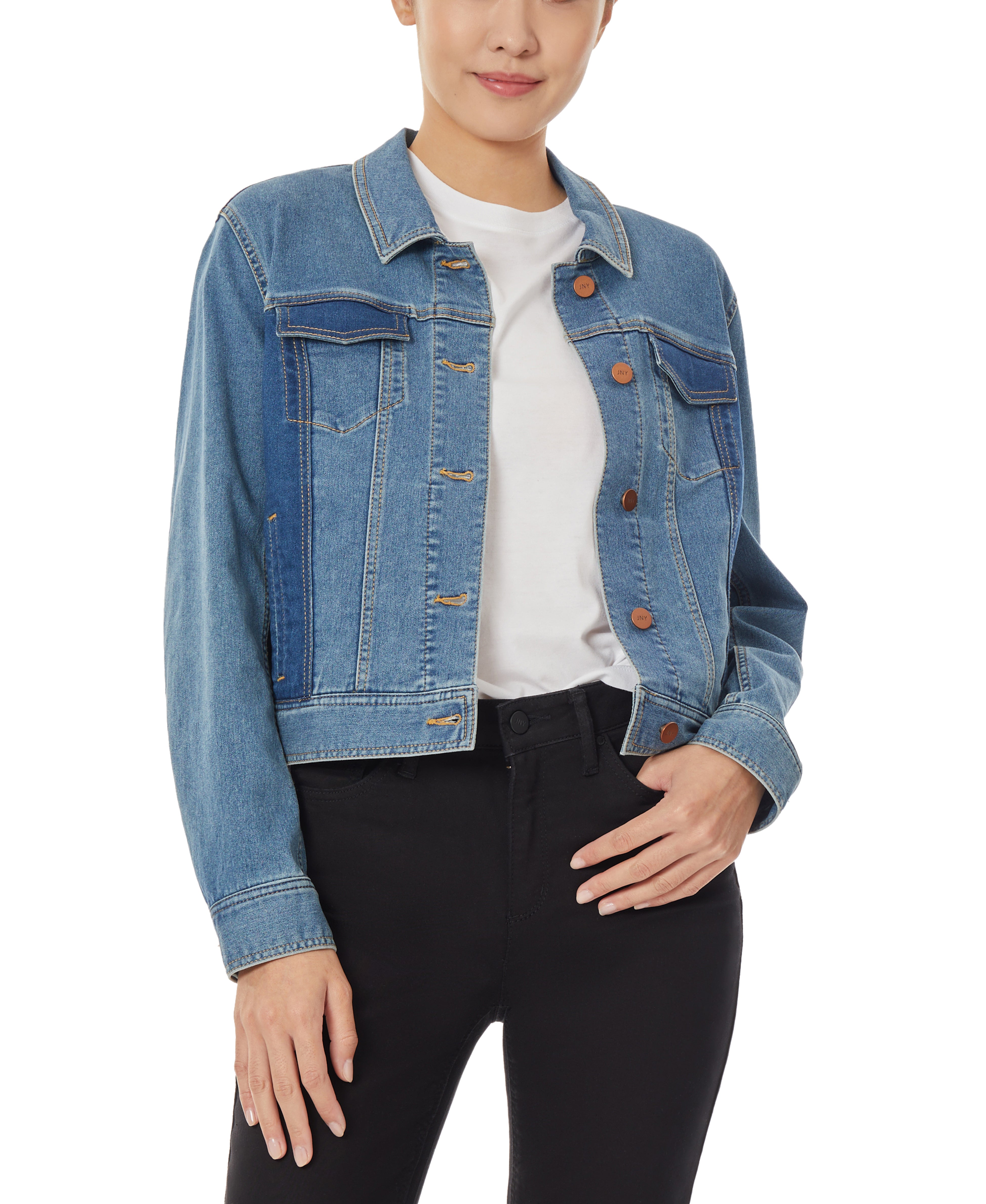  Jones New York Colorblock Denim Jacket with 2 Front Pockets - Dreamer Wash Combo - Bonton