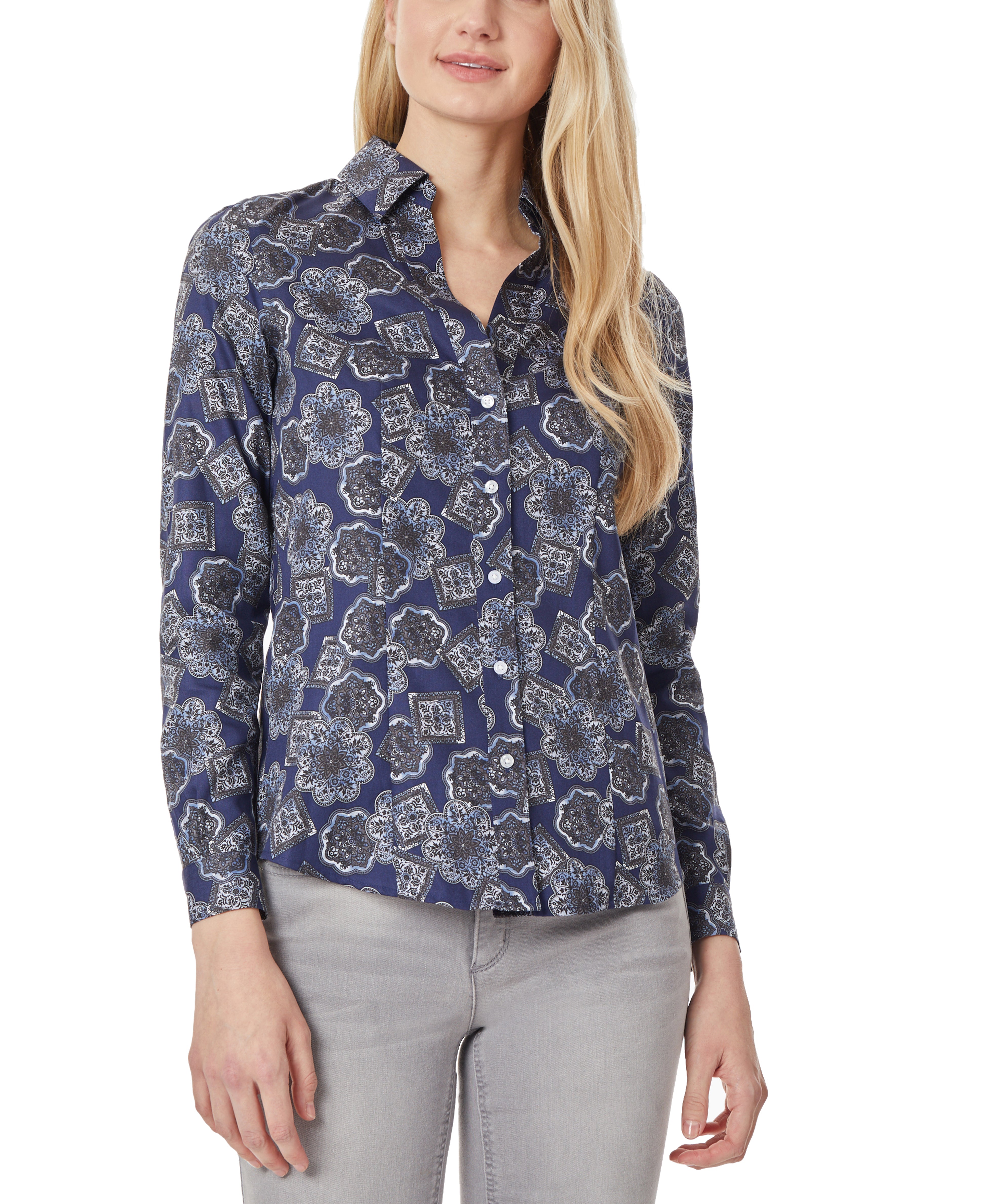  Jones New York Button Down Navy Blouse - Collection Navy Combo - Bonton