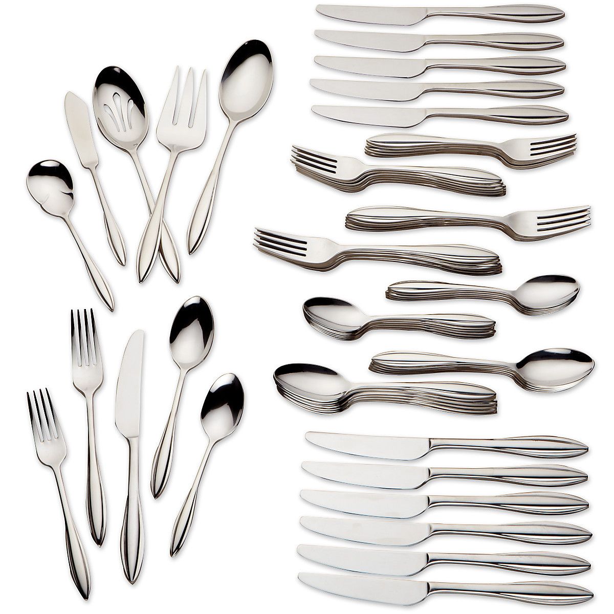  Lenox Sculpt 65-Piece Flatware Set - Stainless Steel - Bonton