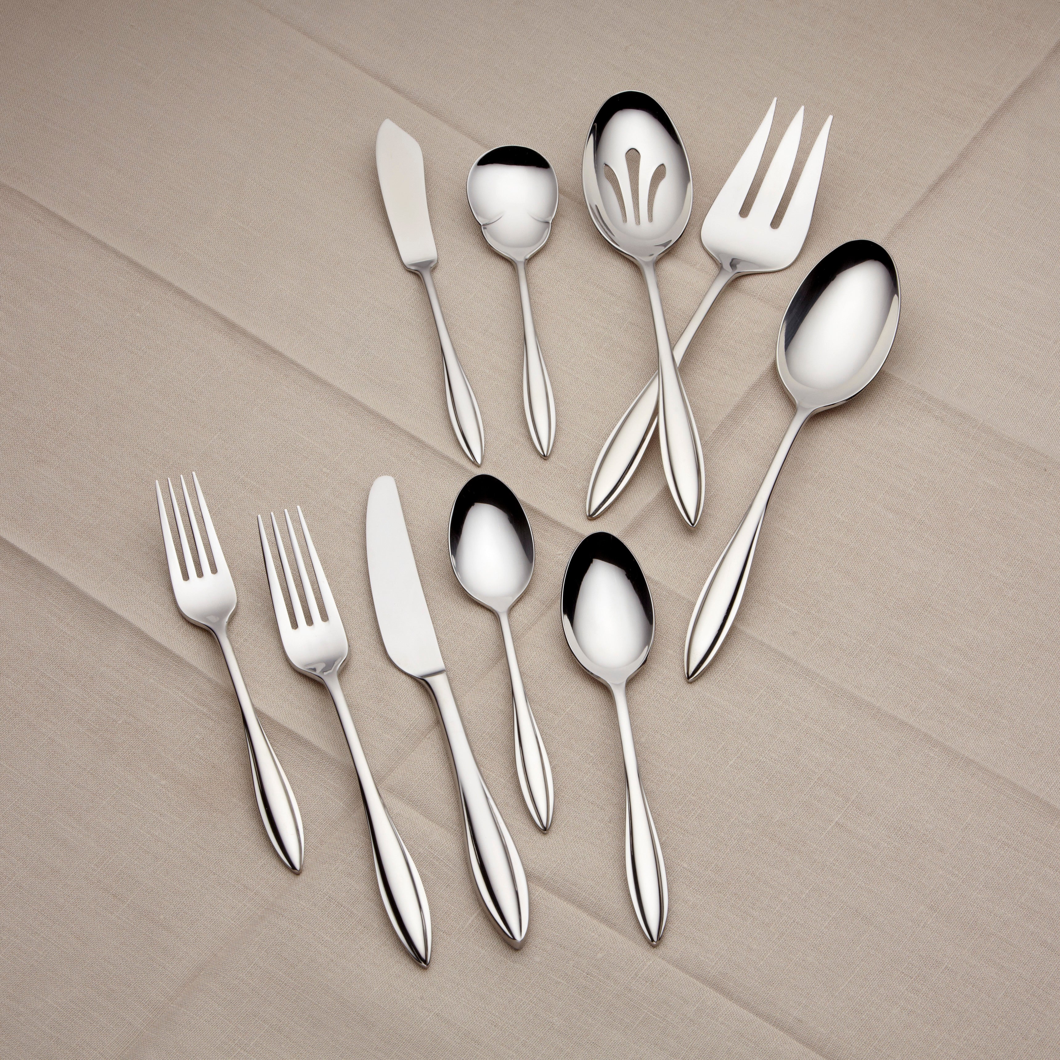  Lenox Sculpt 65-Piece Flatware Set - Stainless Steel - Bonton