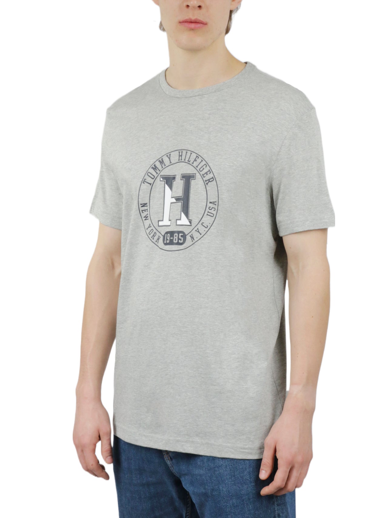  Short Sleeves Cotton Graphic Crew Neck - Grey Heather - Bonton