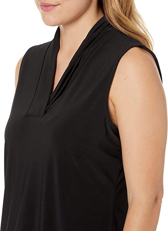  Anne Klein Triple Pleat Split Neck Top - Black - Bonton