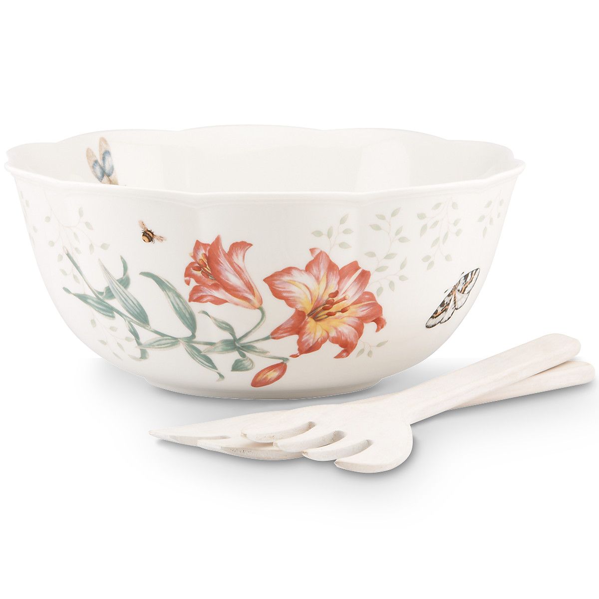  Lenox Butterfly Meadow 3-Piece Salad Bowl Set - White - Bonton