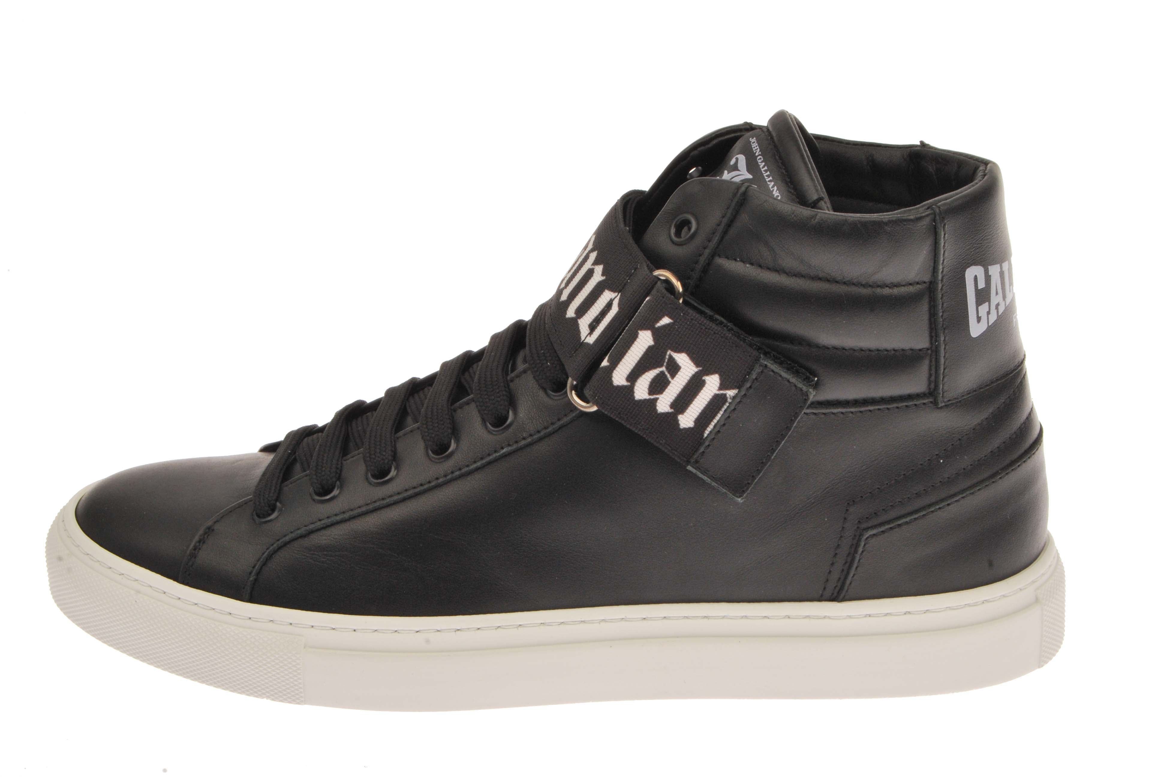  John Galliano Leather High Top with Embroidered Strap - Black - Bonton