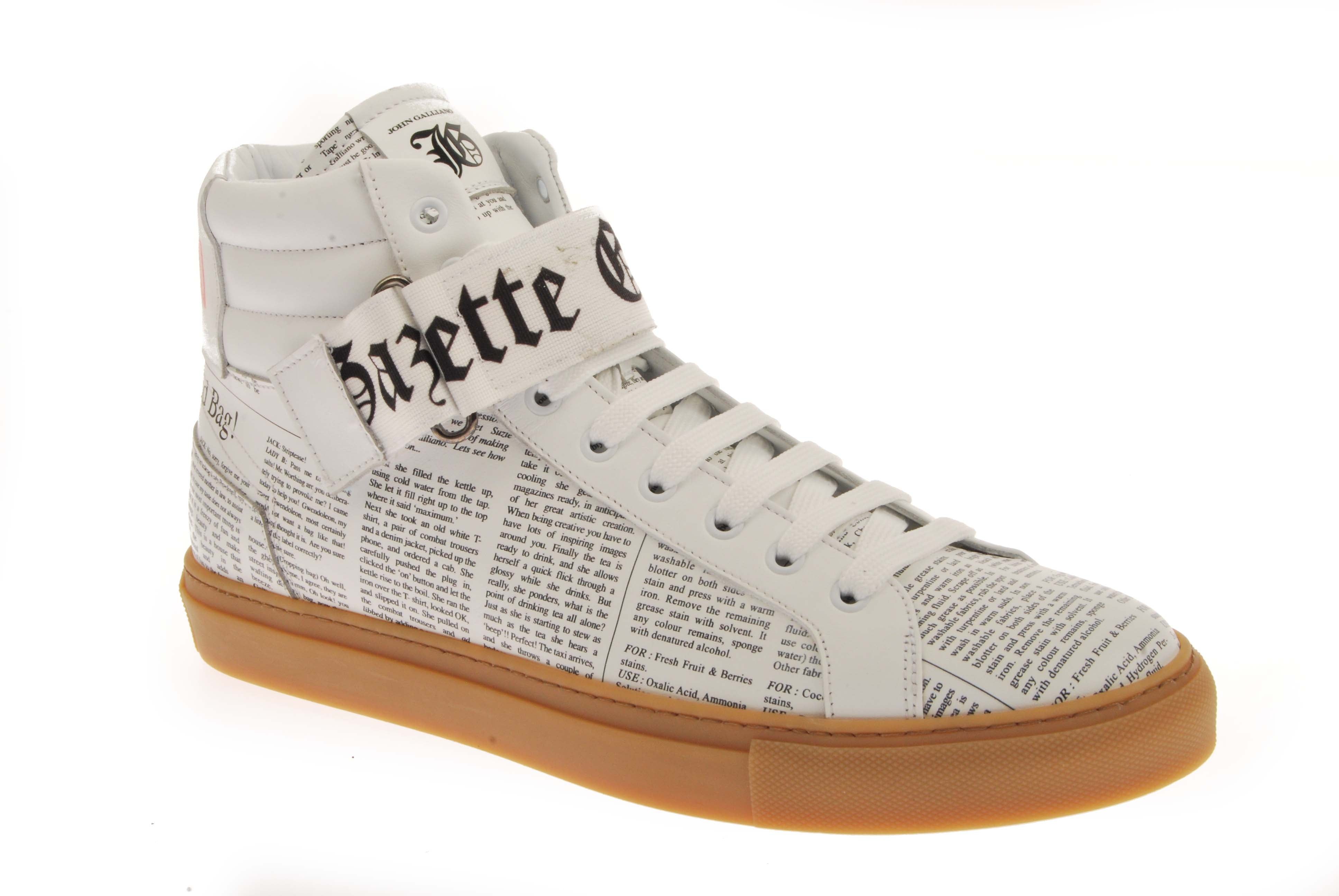  John Galliano High Top Newsprint Sneakers - White - Bonton