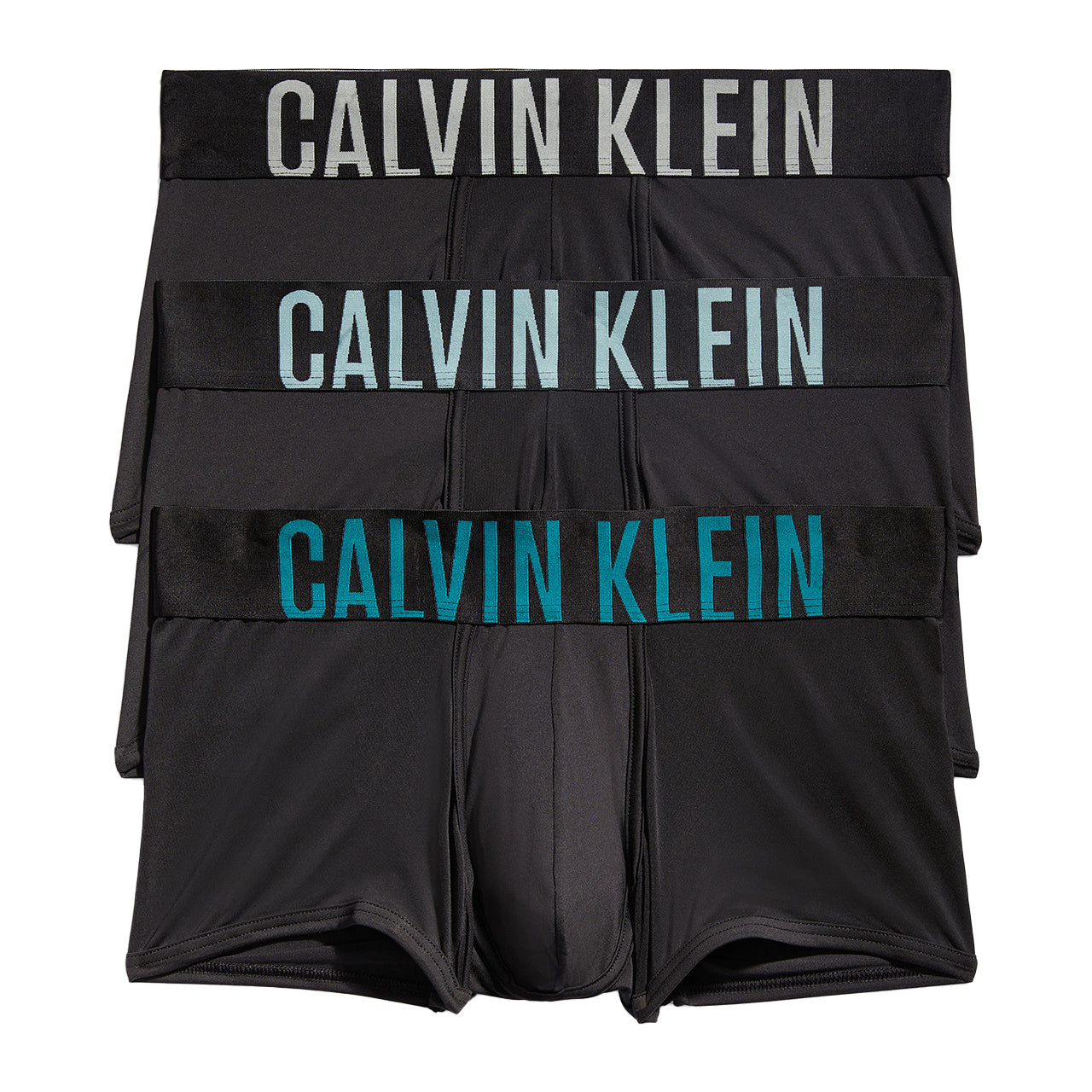  Calvin Klein Intense Power Micro Low Rise Trunk 3 Pack - Black Bodies w Ocean Mist/ Tourmaline/ Deep Lake Logo - Bonton