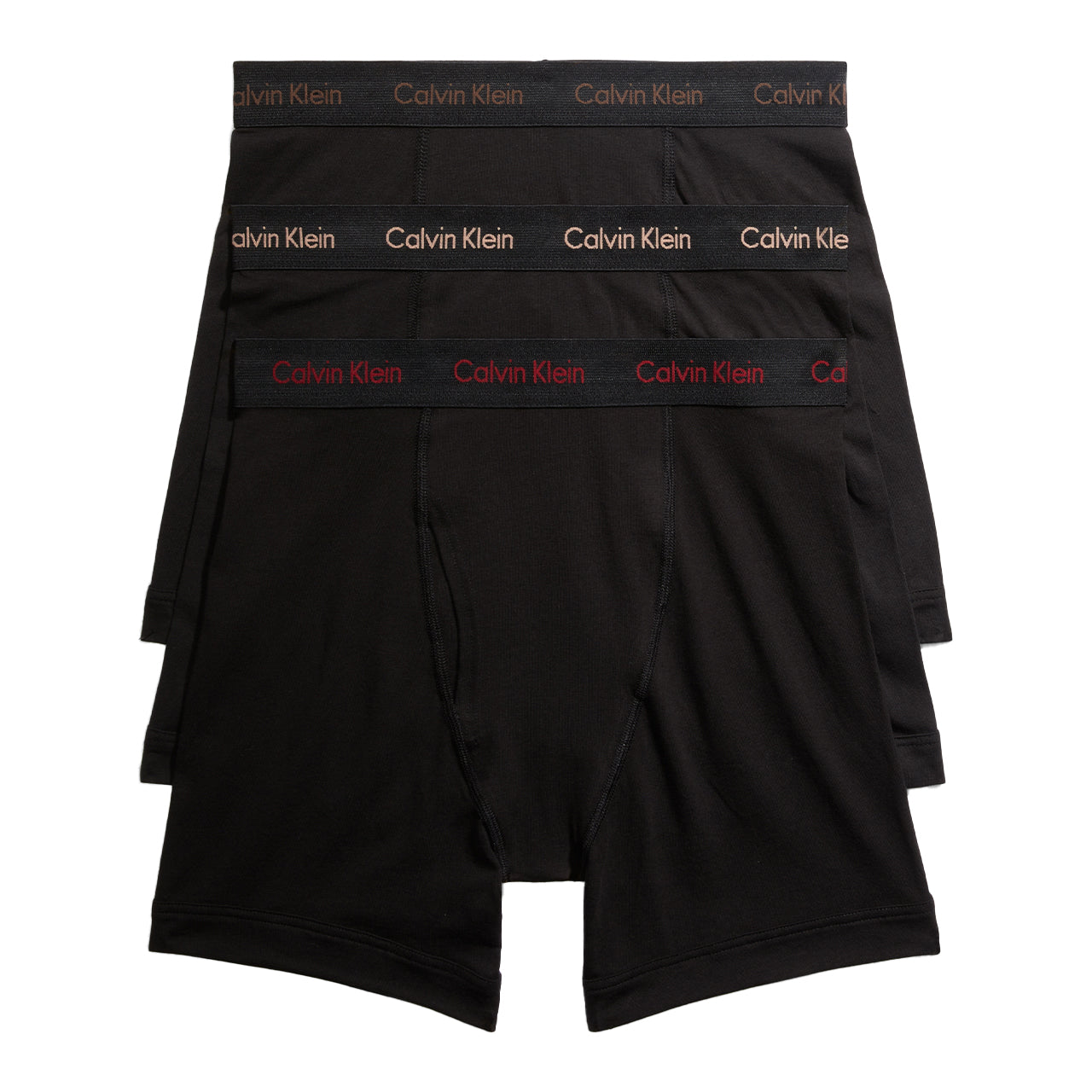  Calvin Klein Cotton Stretch Trunk 3 Pack - Black Bodies w Olive/ Gentle/ Red Carpet Logo - Bonton