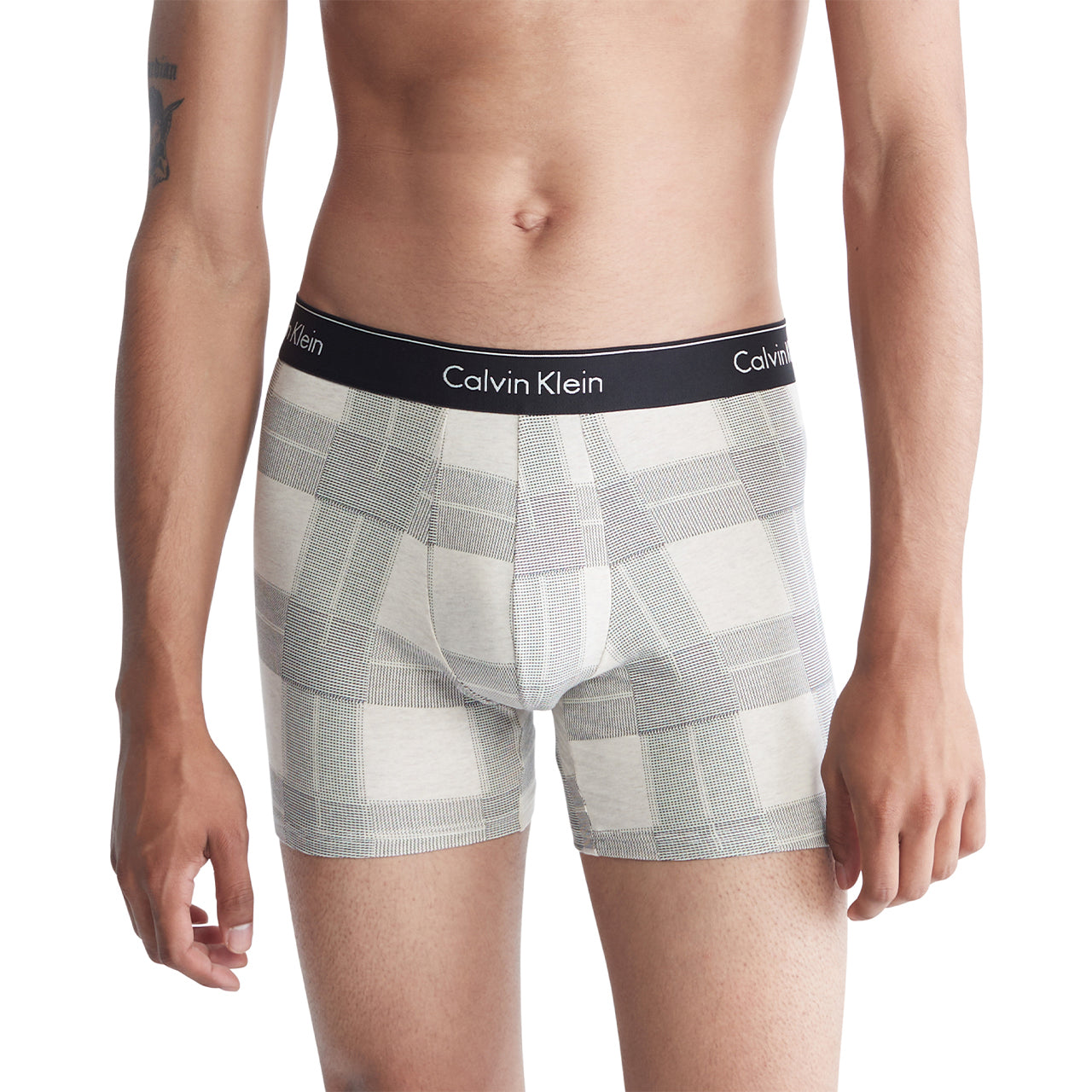  Calvin Klein Modern Cotton Holiday Boxer Brief - Textured Plaid + Oatmeal - Bonton