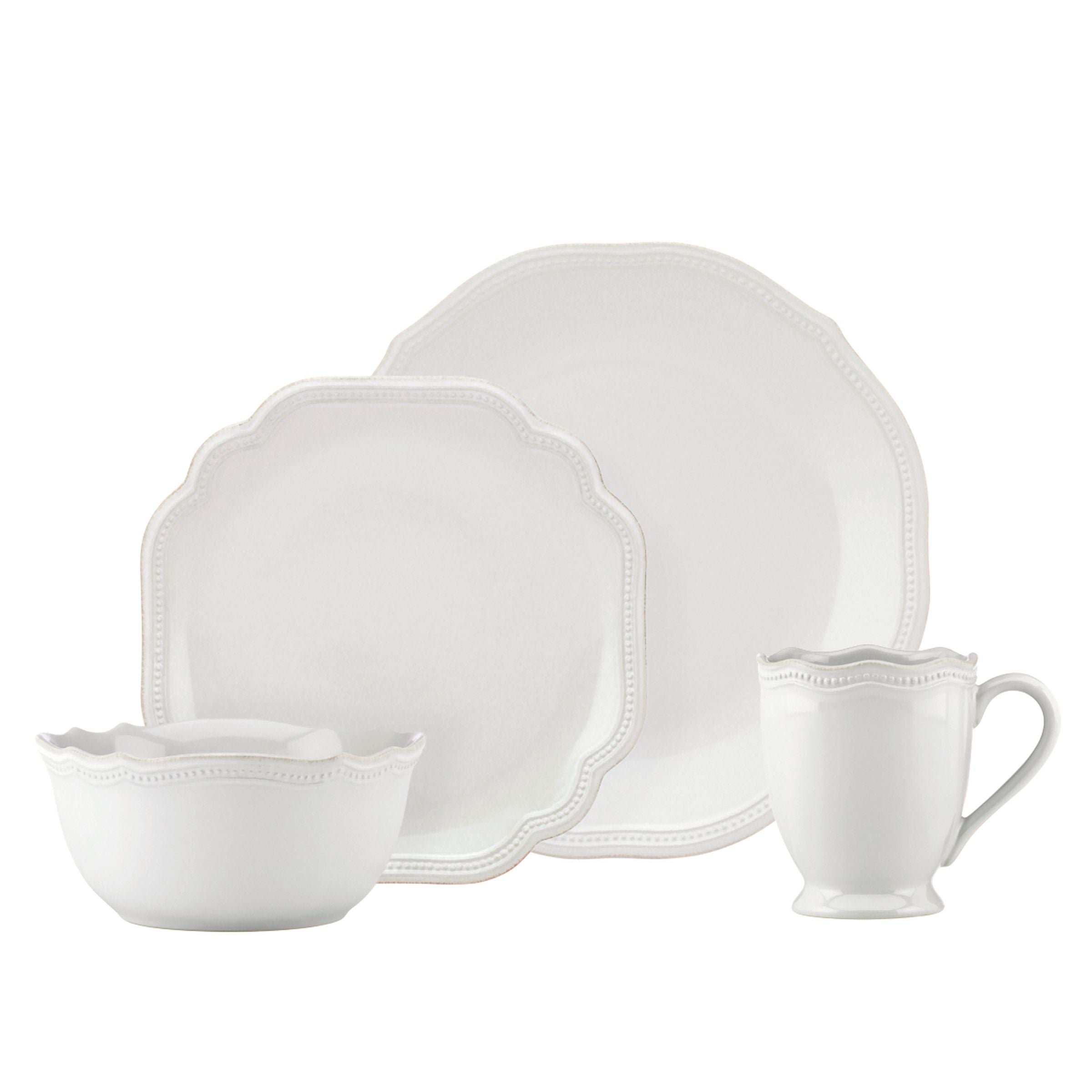  Lenox French Perle Bead 4-Piece Dinnerware Set - White - Bonton