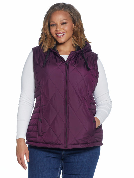 Plus Size Hooded Ladies Poly Quilted Vest