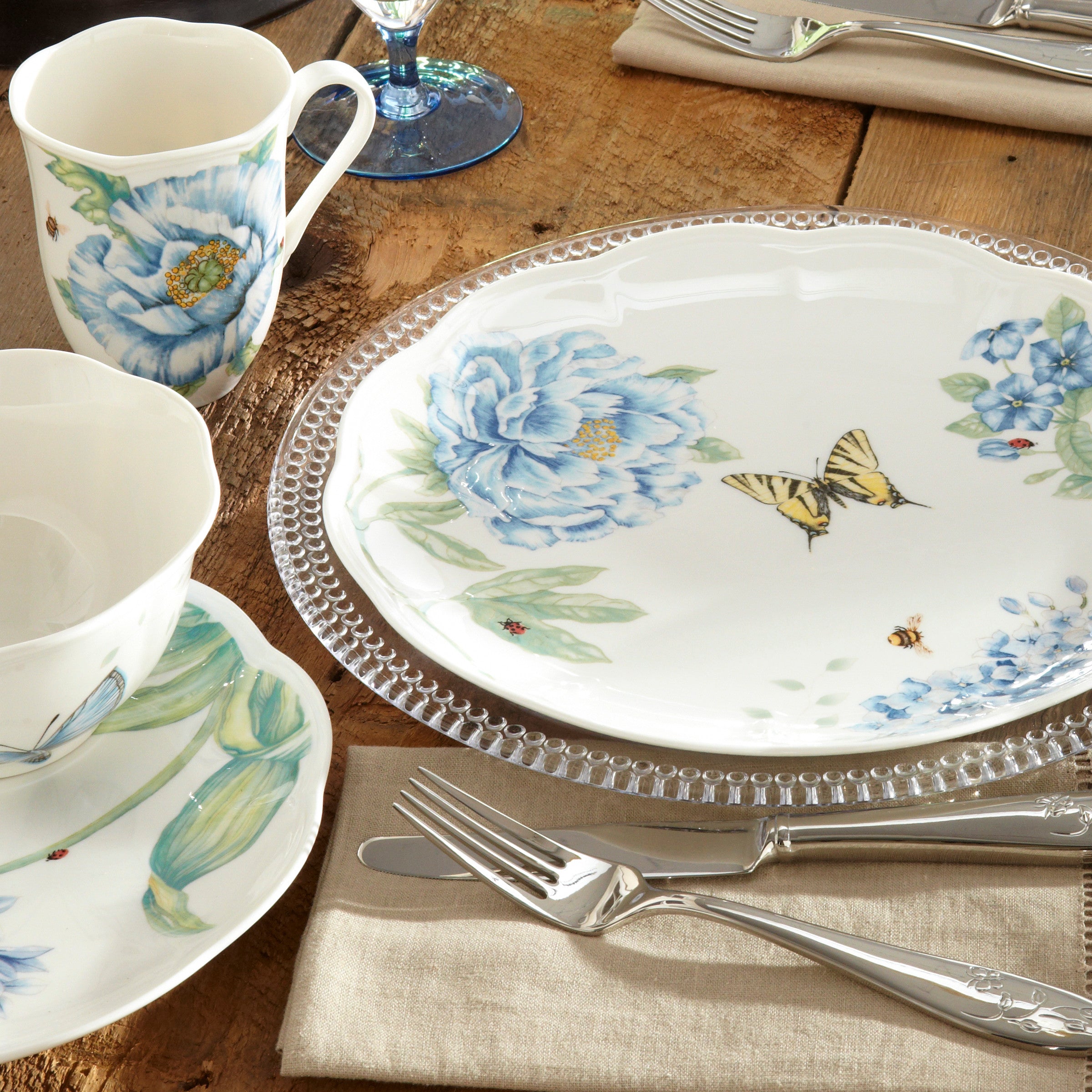  Lenox Butterfly Meadow Blue Dessert Plates Set of 4 - White - Bonton