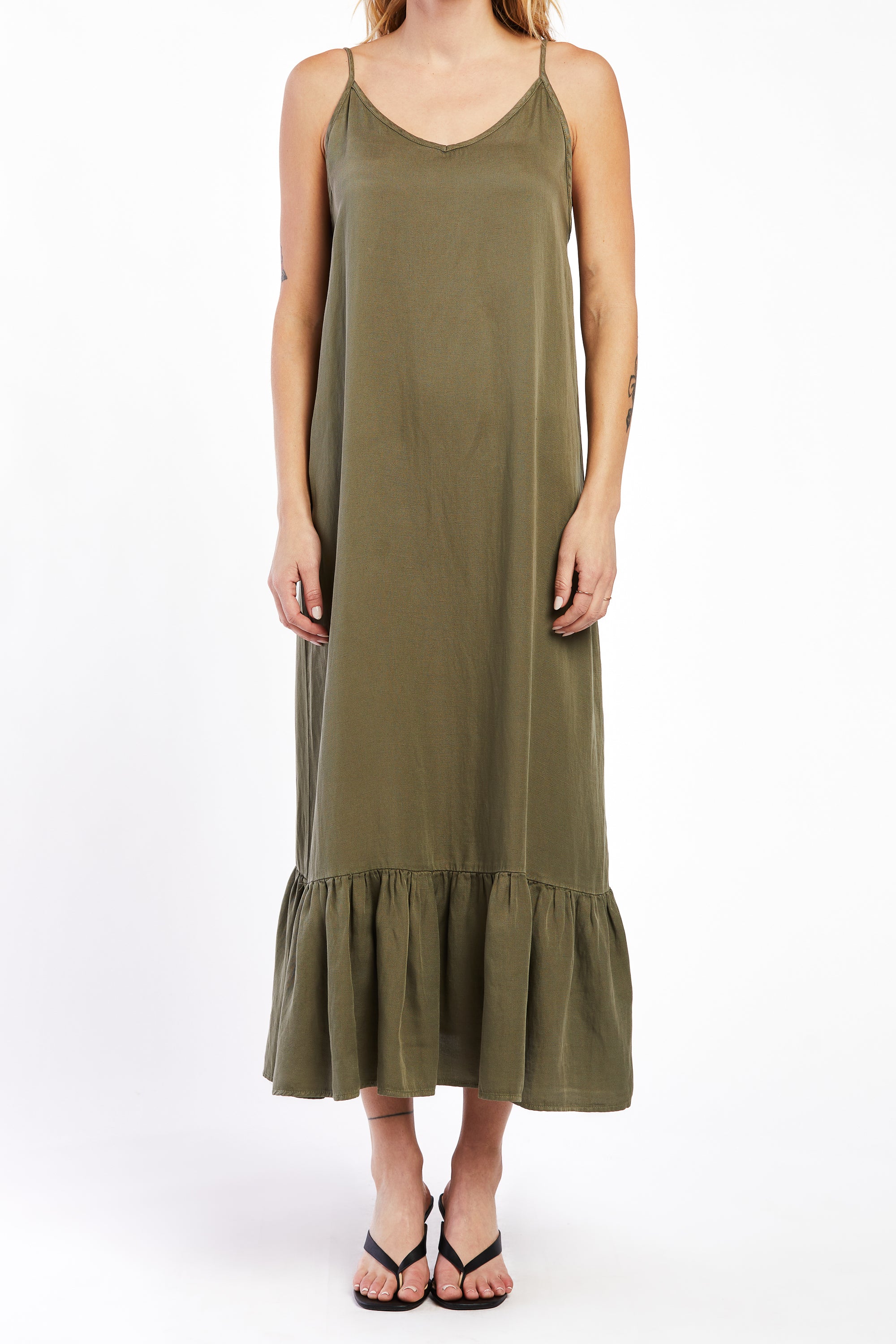  Adele Adjustable Strap Long Tank Dress - Olive - Bonton