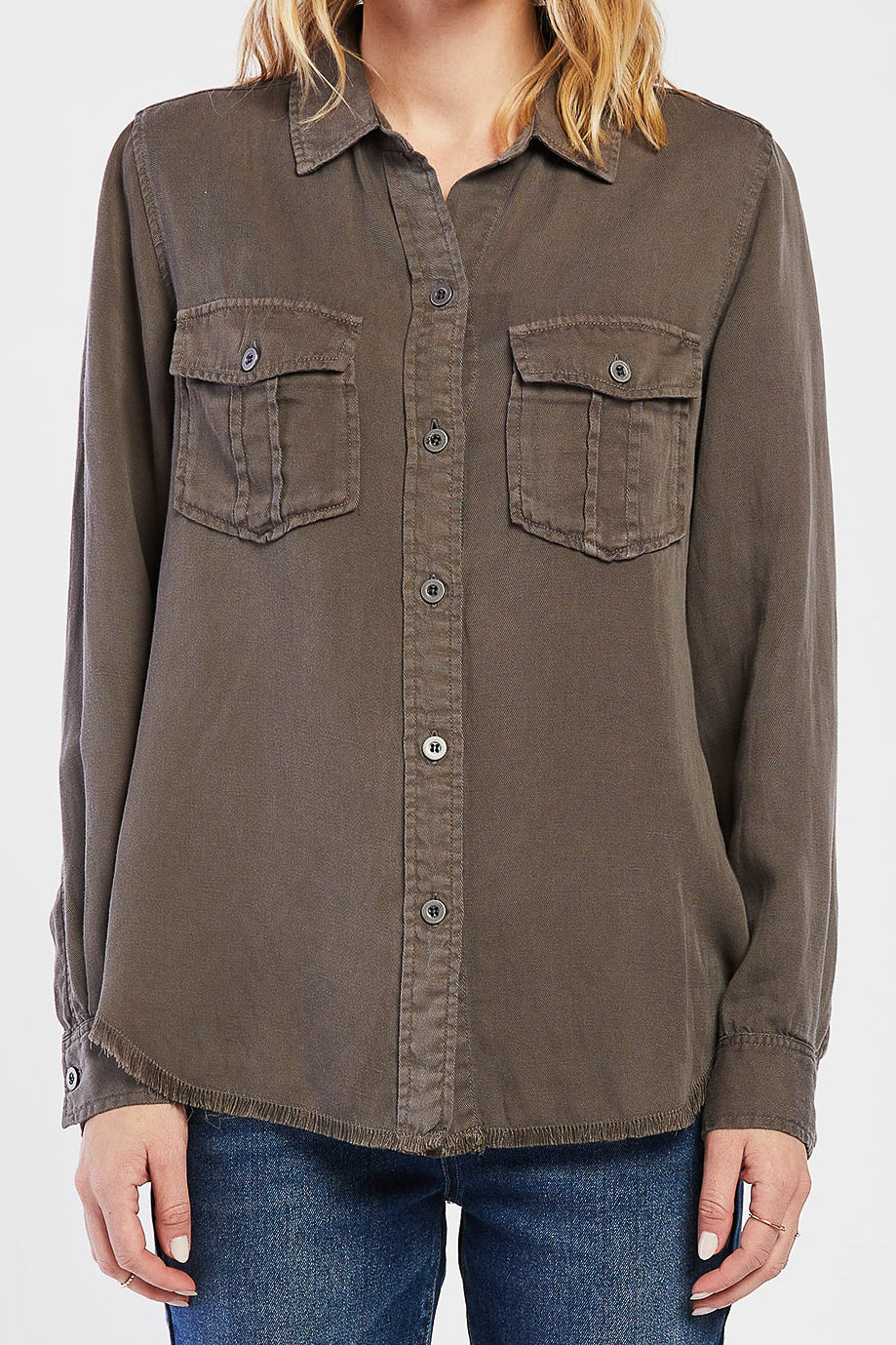  Brea Utility Style Button Down Shirt - Olive - Bonton